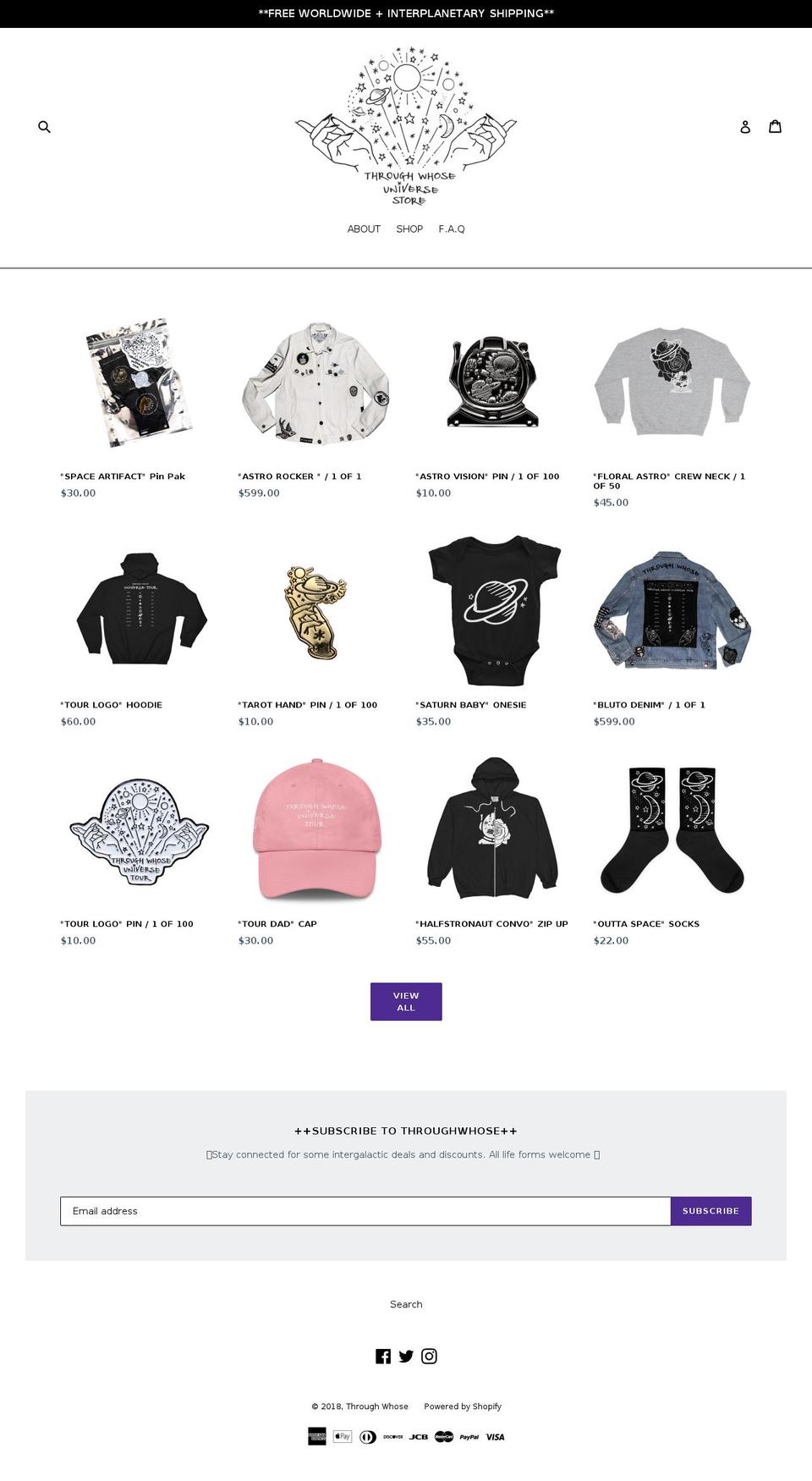 UNIVERSE Shopify theme site example throughwhose.com