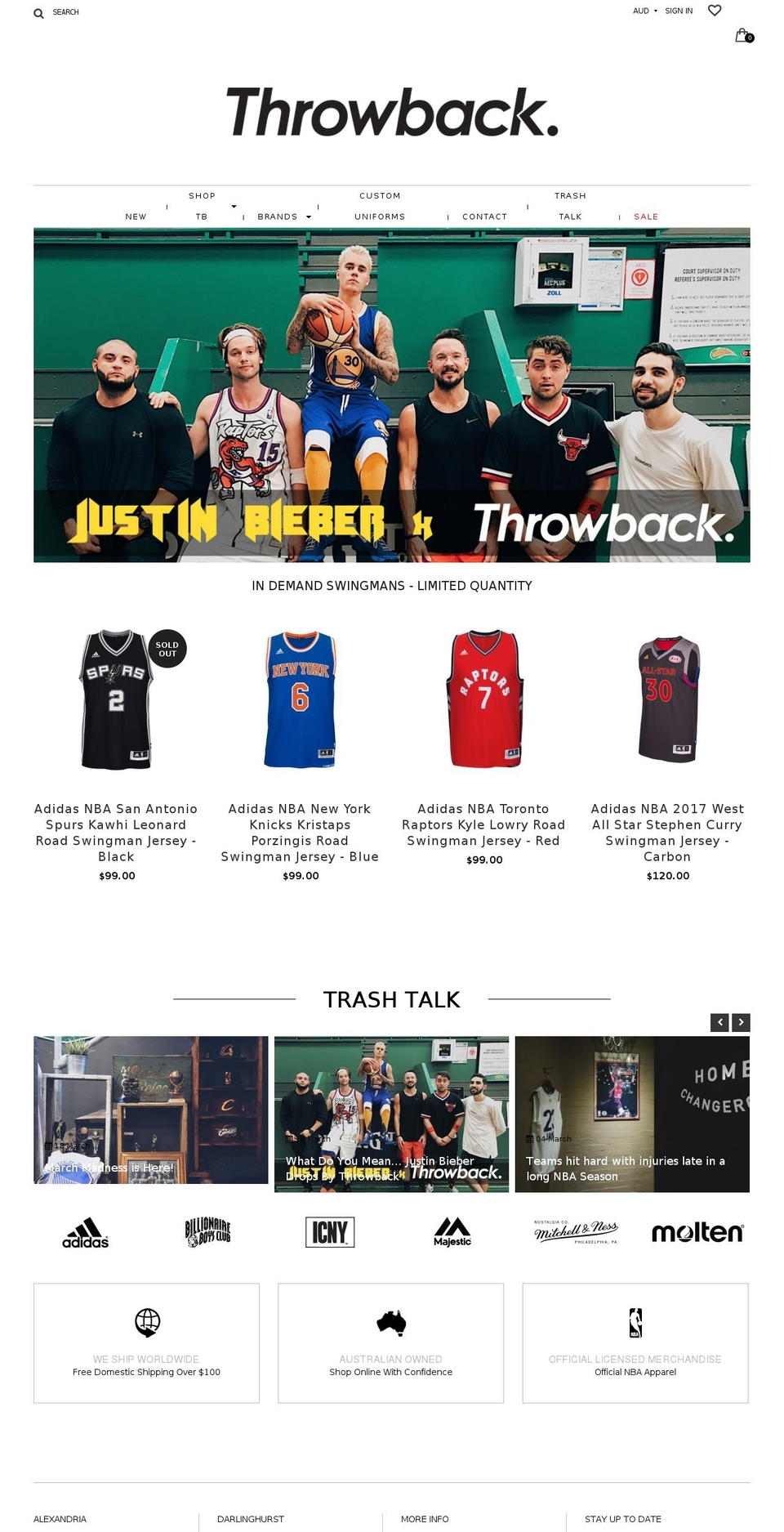 throwbackstore.com.au shopify website screenshot