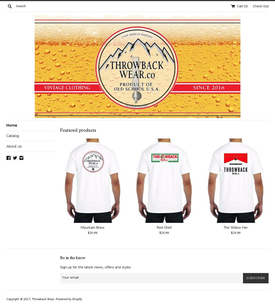 throwbackwear.com shopify website screenshot