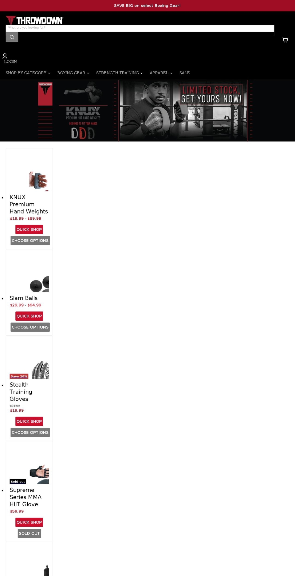 throwdown.com shopify website screenshot
