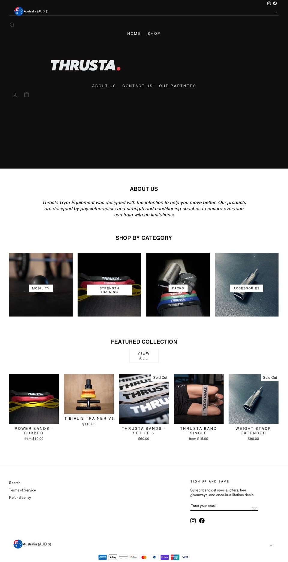 thrusta.com.au shopify website screenshot