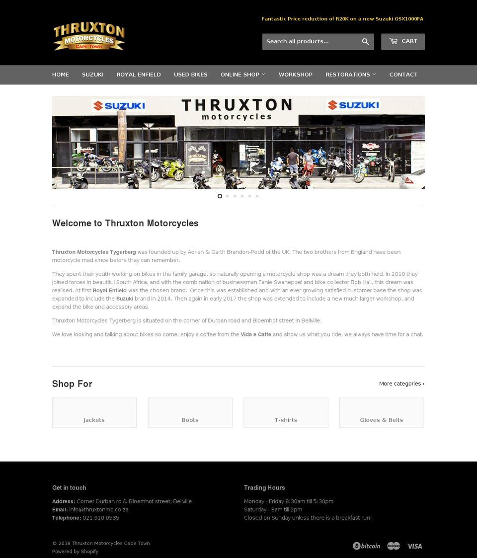 thruxtonmc.co.za shopify website screenshot