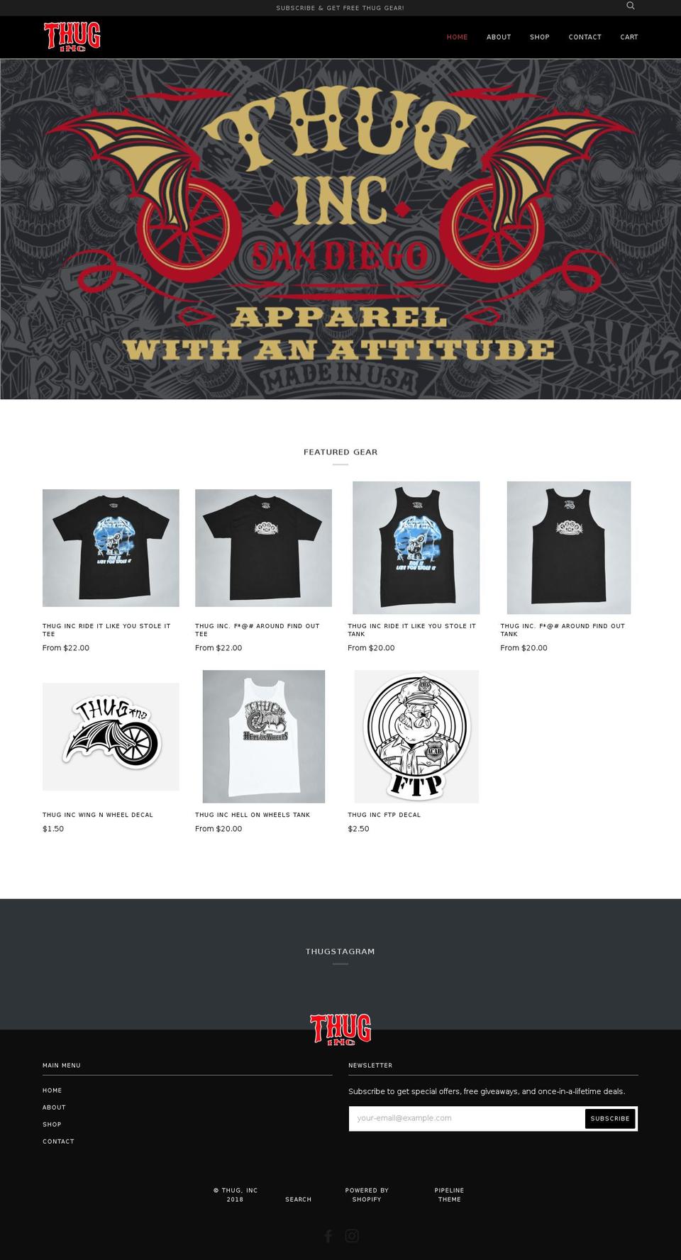 thugincftw.com shopify website screenshot