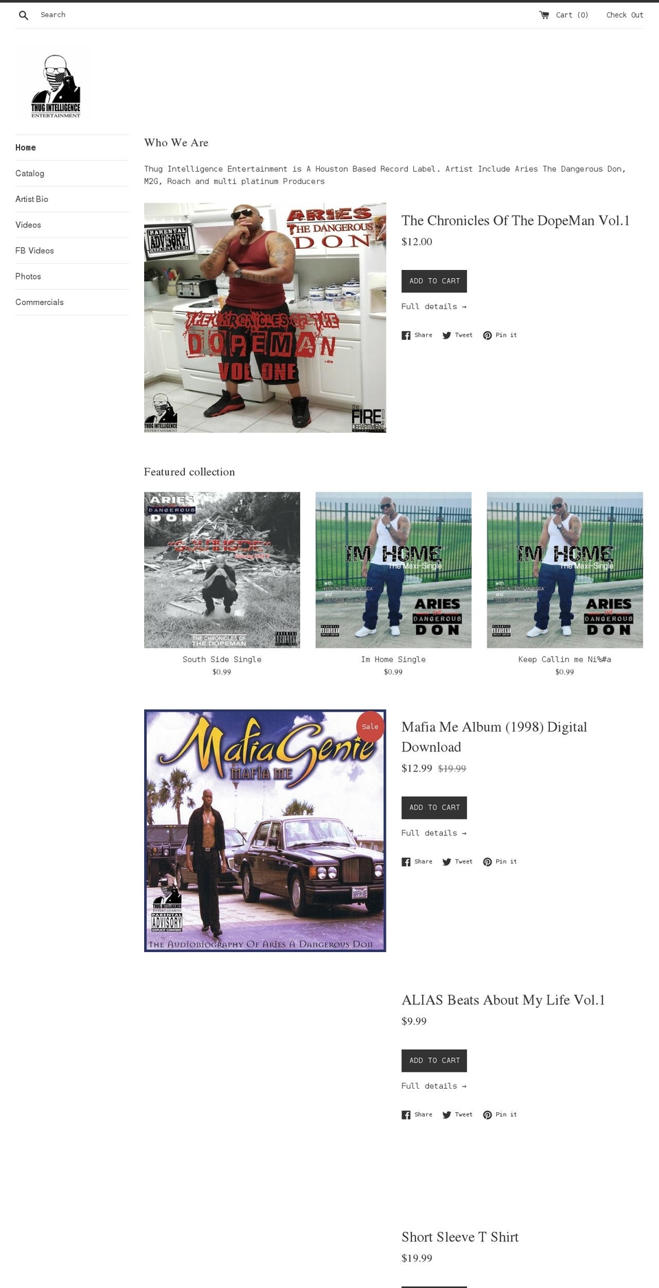 thugintelligenceent.com shopify website screenshot
