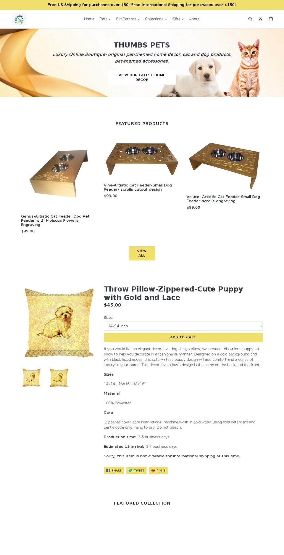 thumbspets.com shopify website screenshot