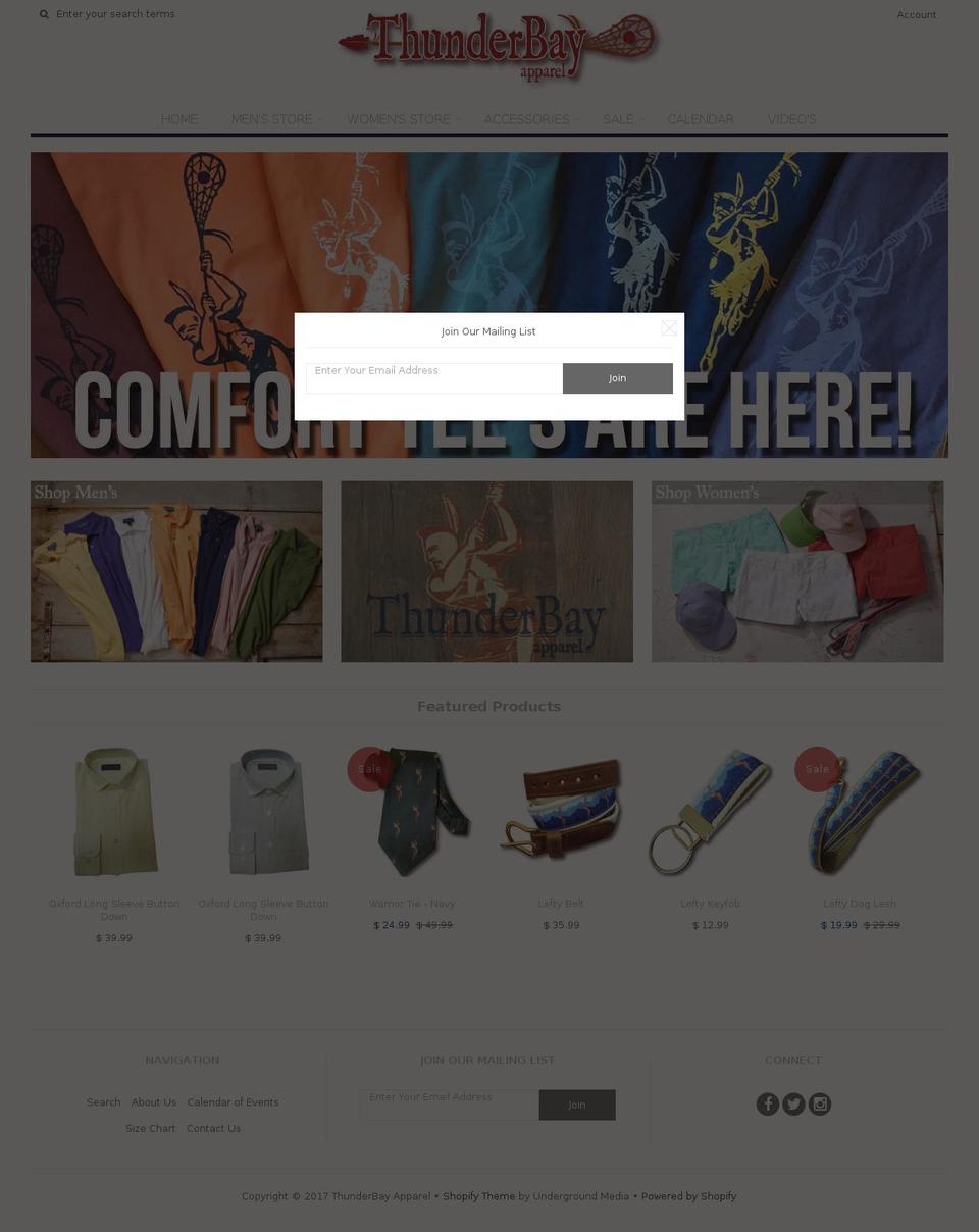 thunderbayapparel.com shopify website screenshot