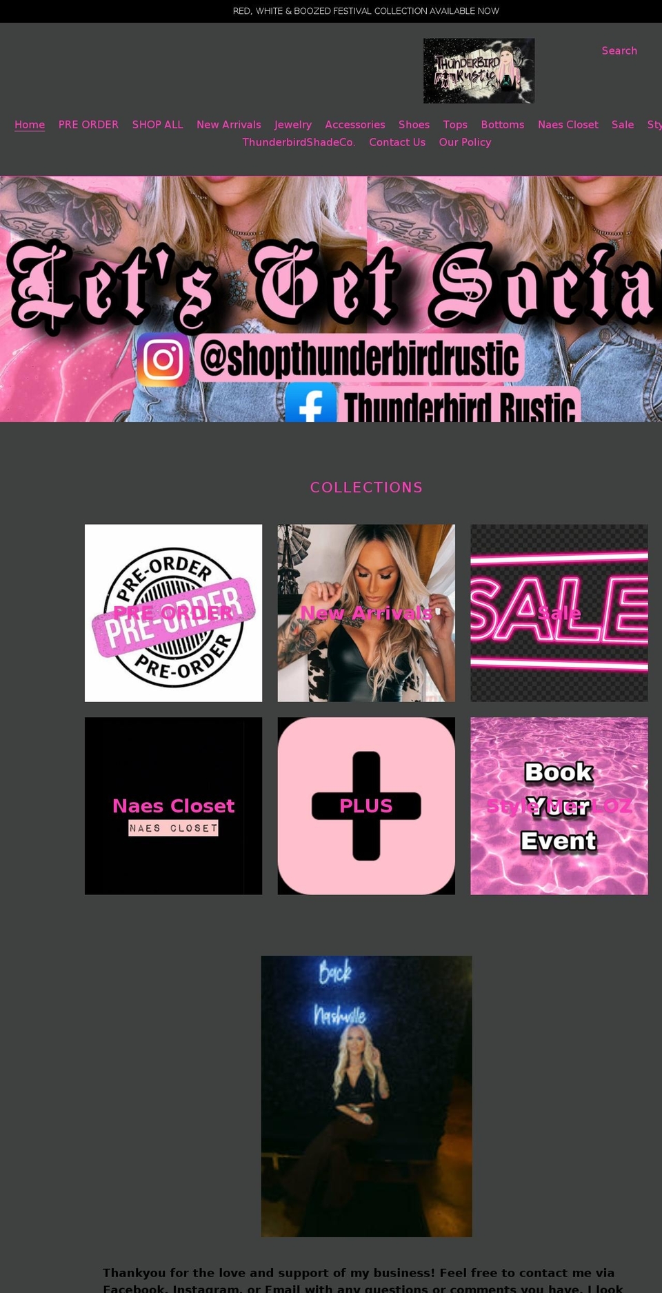 thunderbirdrustic.com shopify website screenshot