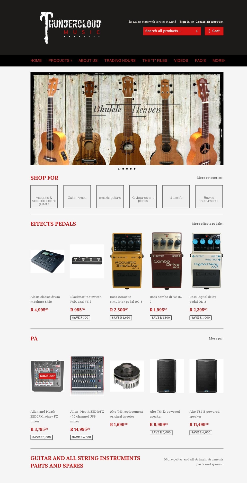 thundercloudmusic.co.za shopify website screenshot