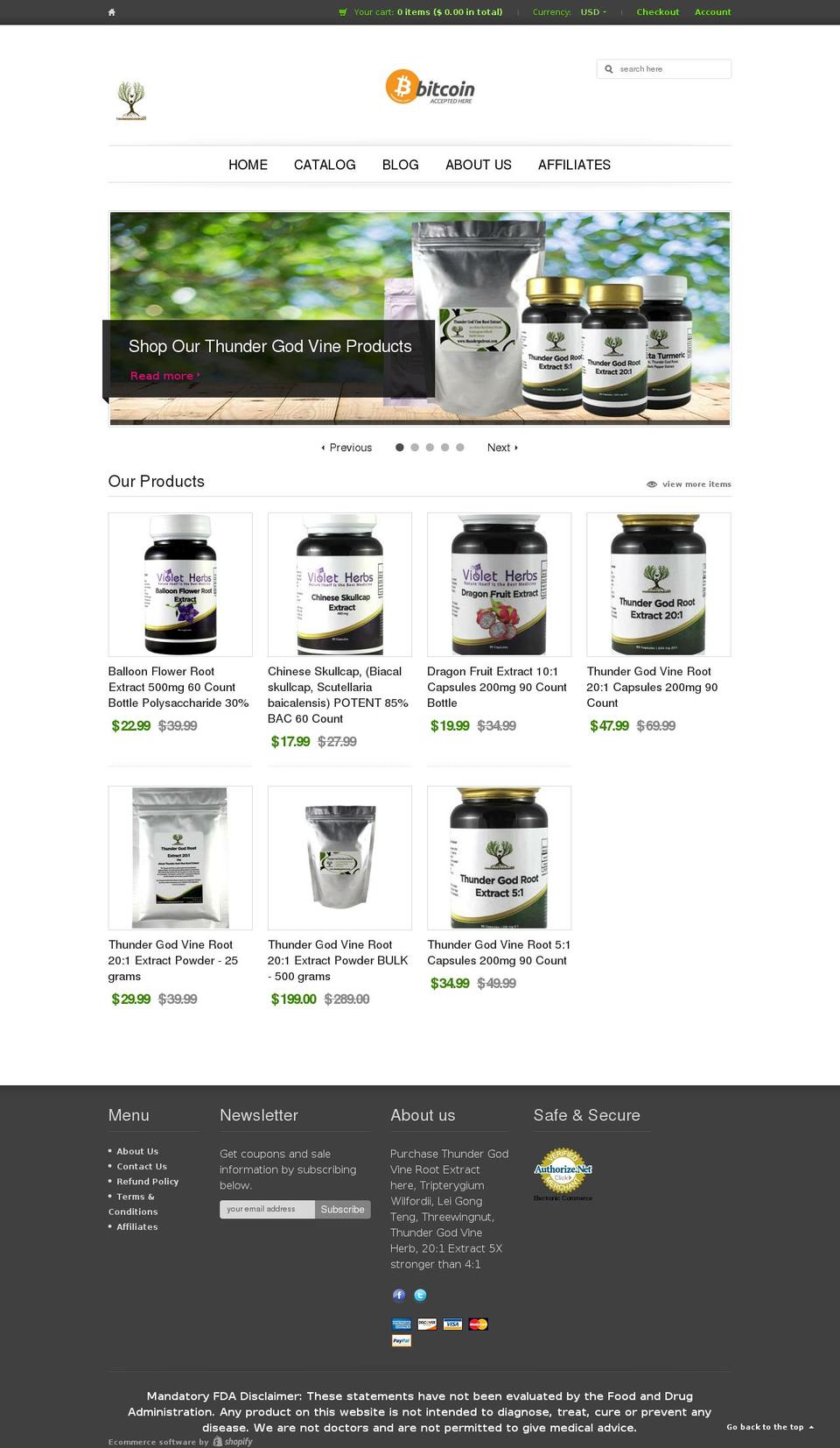 callisto Shopify theme site example thundergodvineextract.com