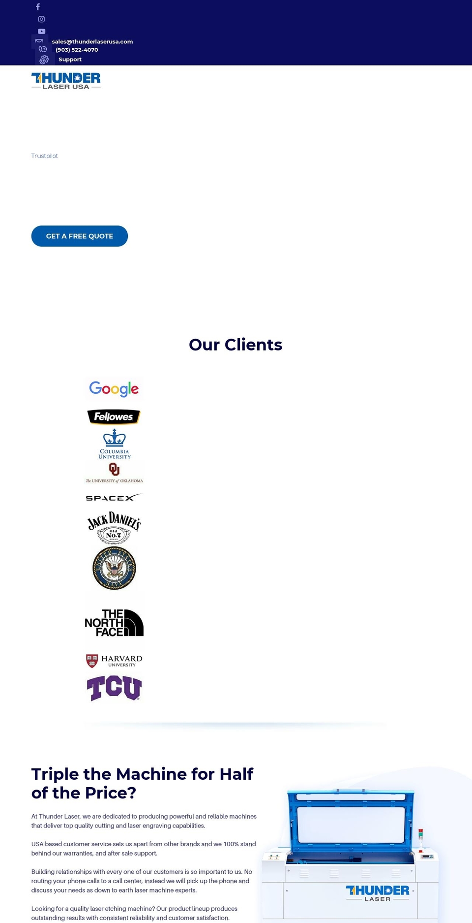 thunderlaserusa.com — Shopify storefront screenshot