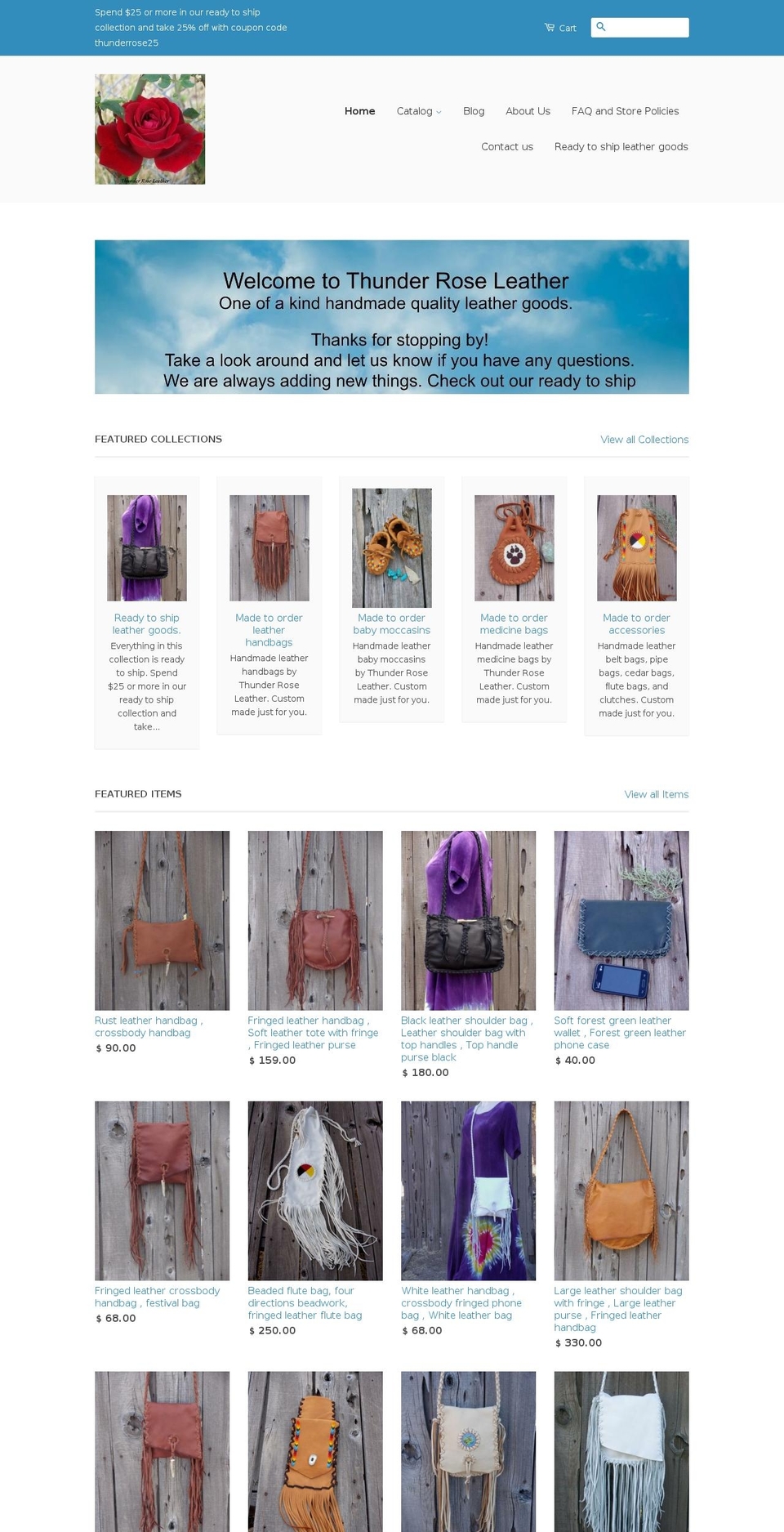 thunderroseleather.co shopify website screenshot