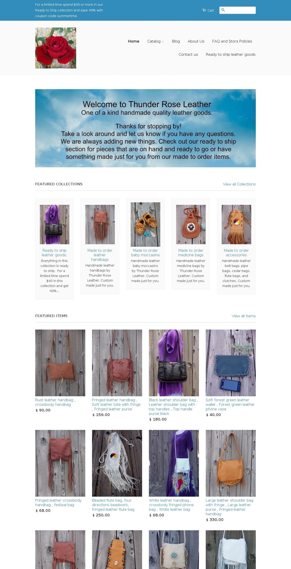 thunderroseleather.com shopify website screenshot