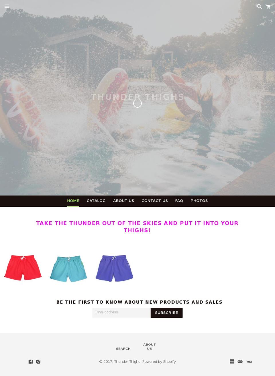 thunderthighshorts.com shopify website screenshot