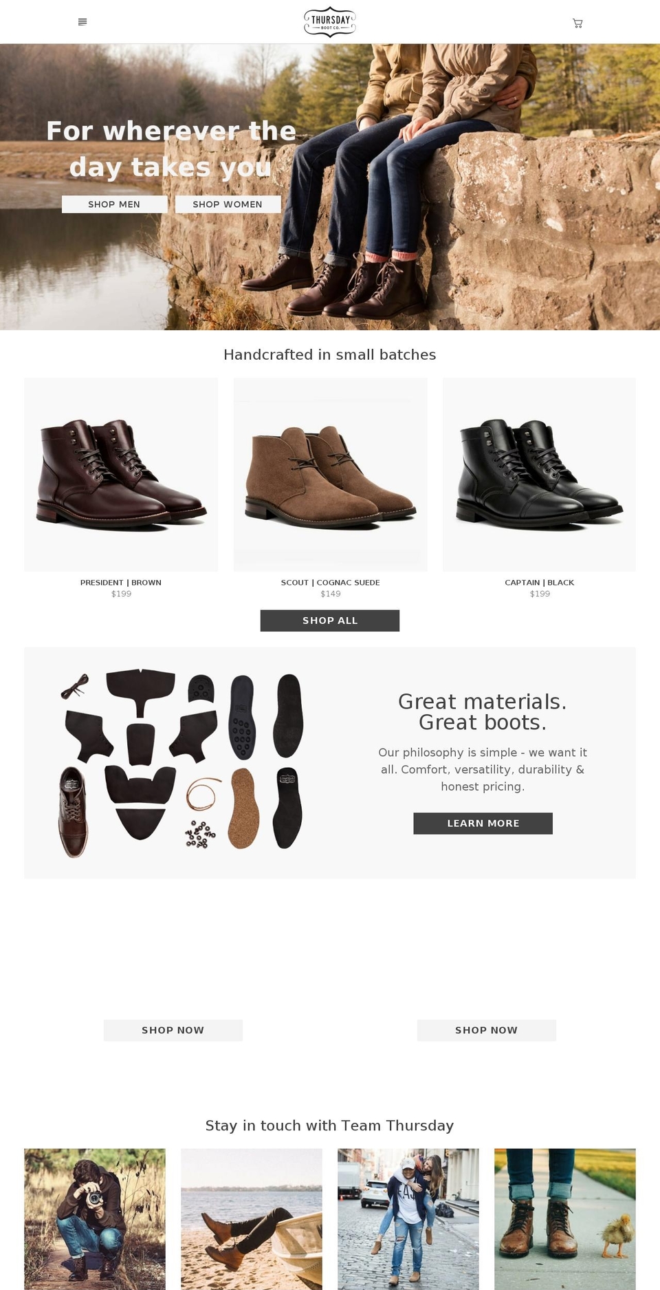 thursdayboots.com shopify website screenshot