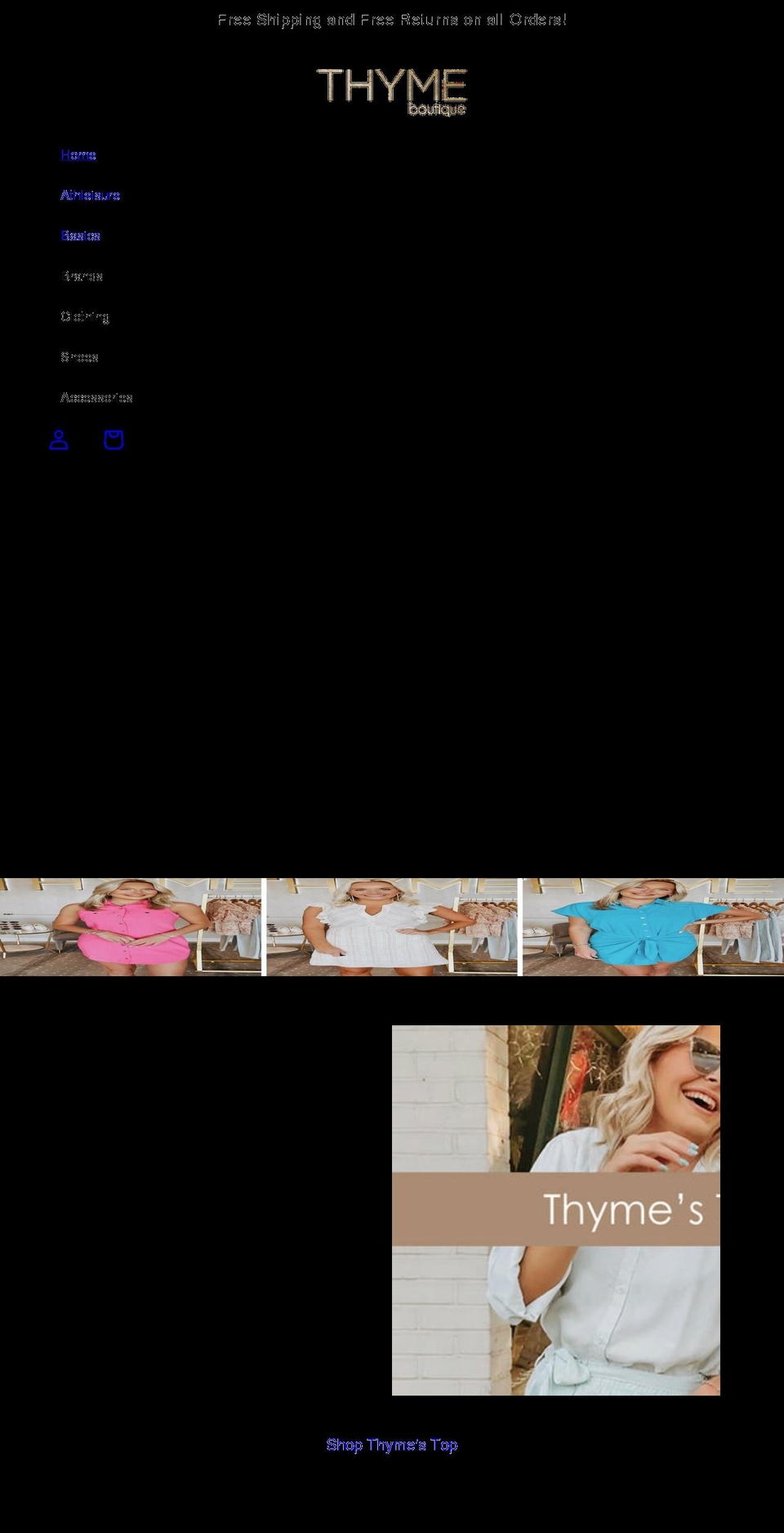 thymeboutique.com shopify website screenshot