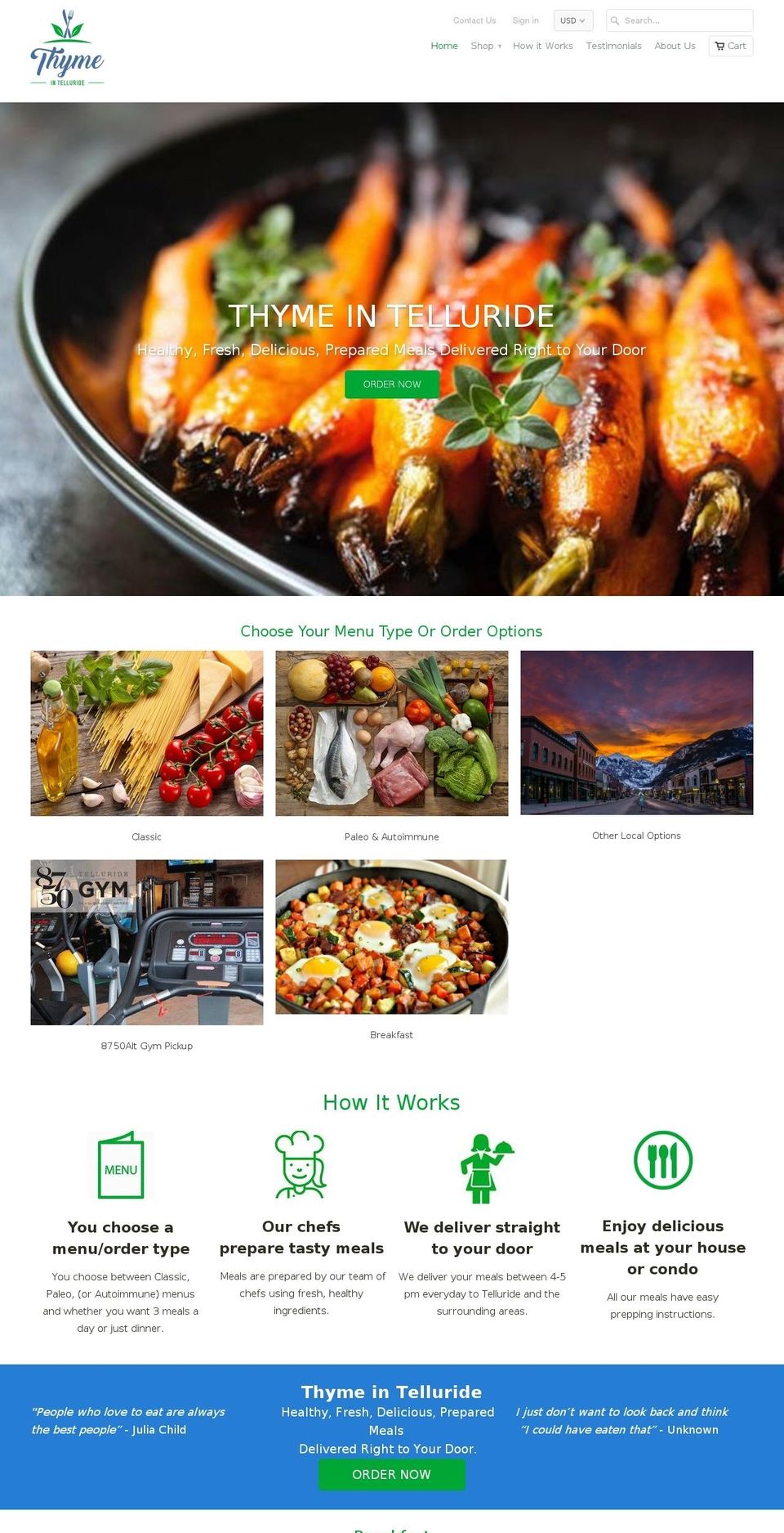 thymeintelluride.com shopify website screenshot