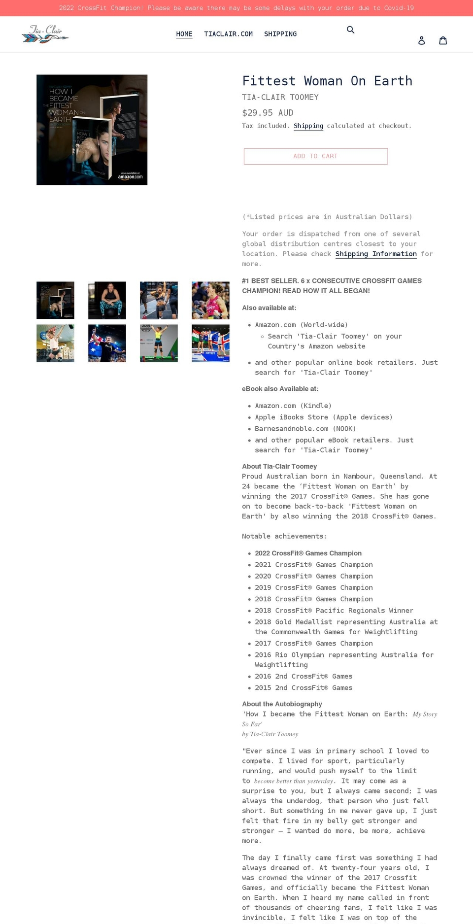 tia-clair-toomey.myshopify.com — Shopify storefront screenshot