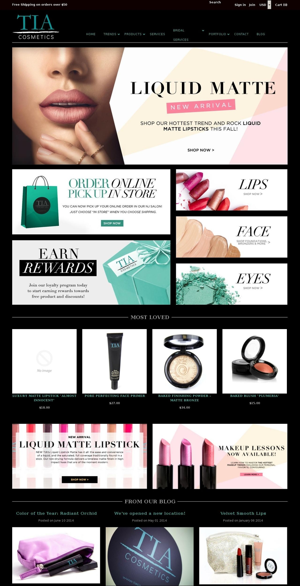 tiacosmetics.com shopify website screenshot