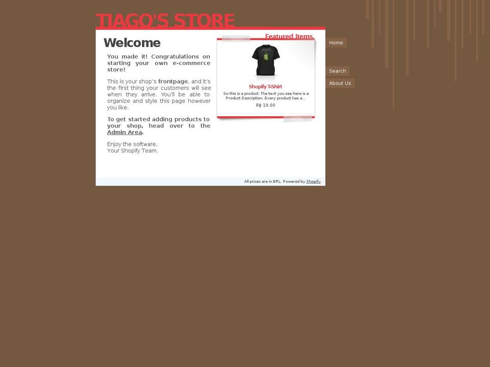 tiagostore.myshopify.com shopify website screenshot
