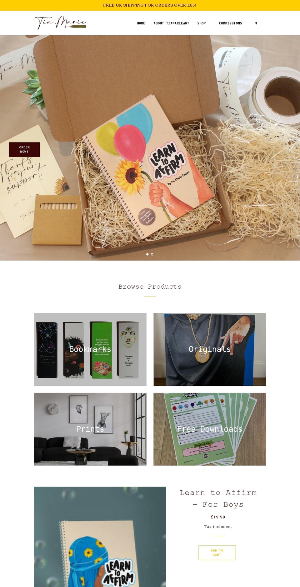 tiamarieart.com shopify website screenshot