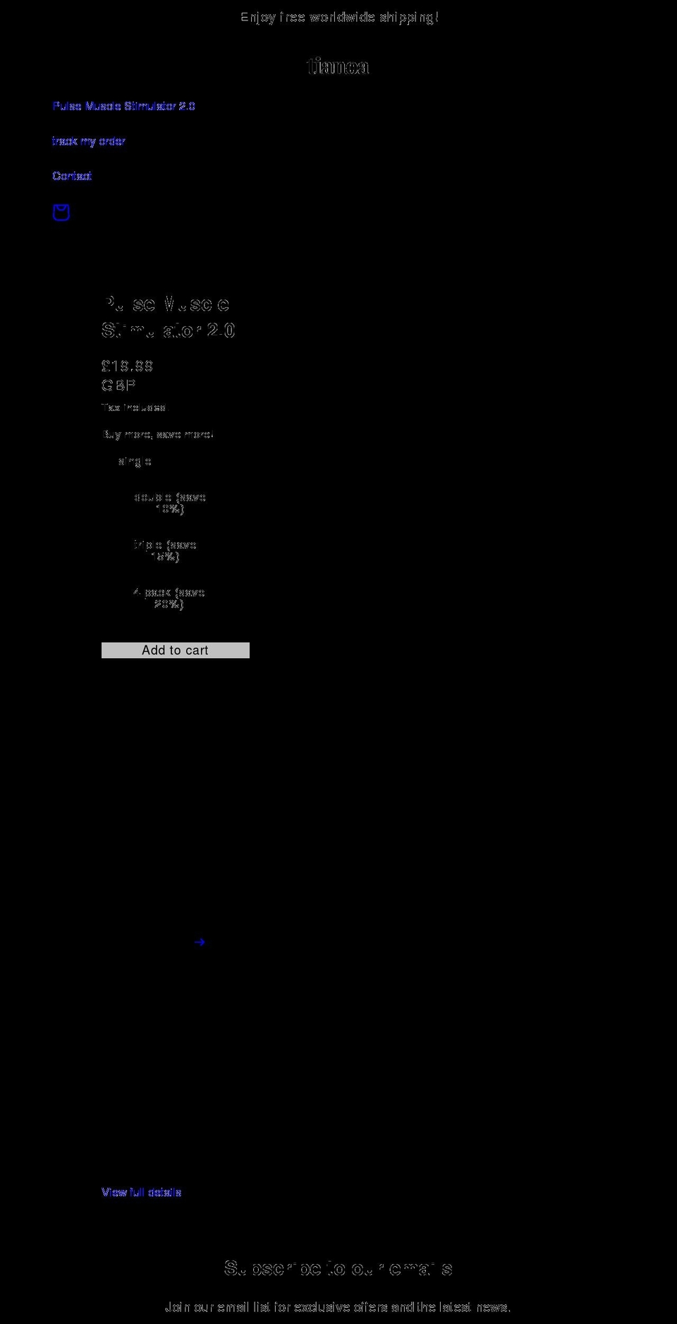 tianoa.com shopify website screenshot