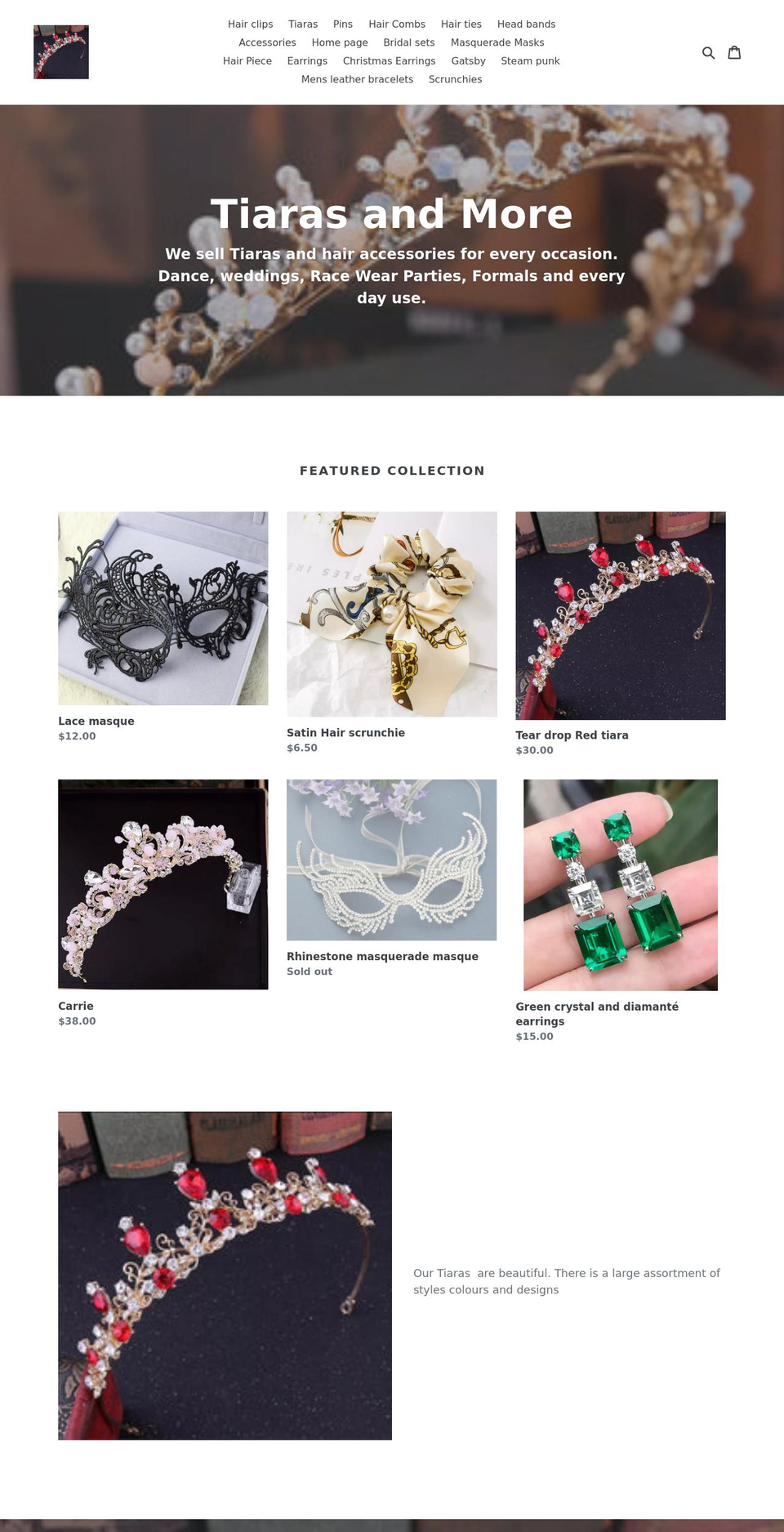 tiarasandmore.com shopify website screenshot