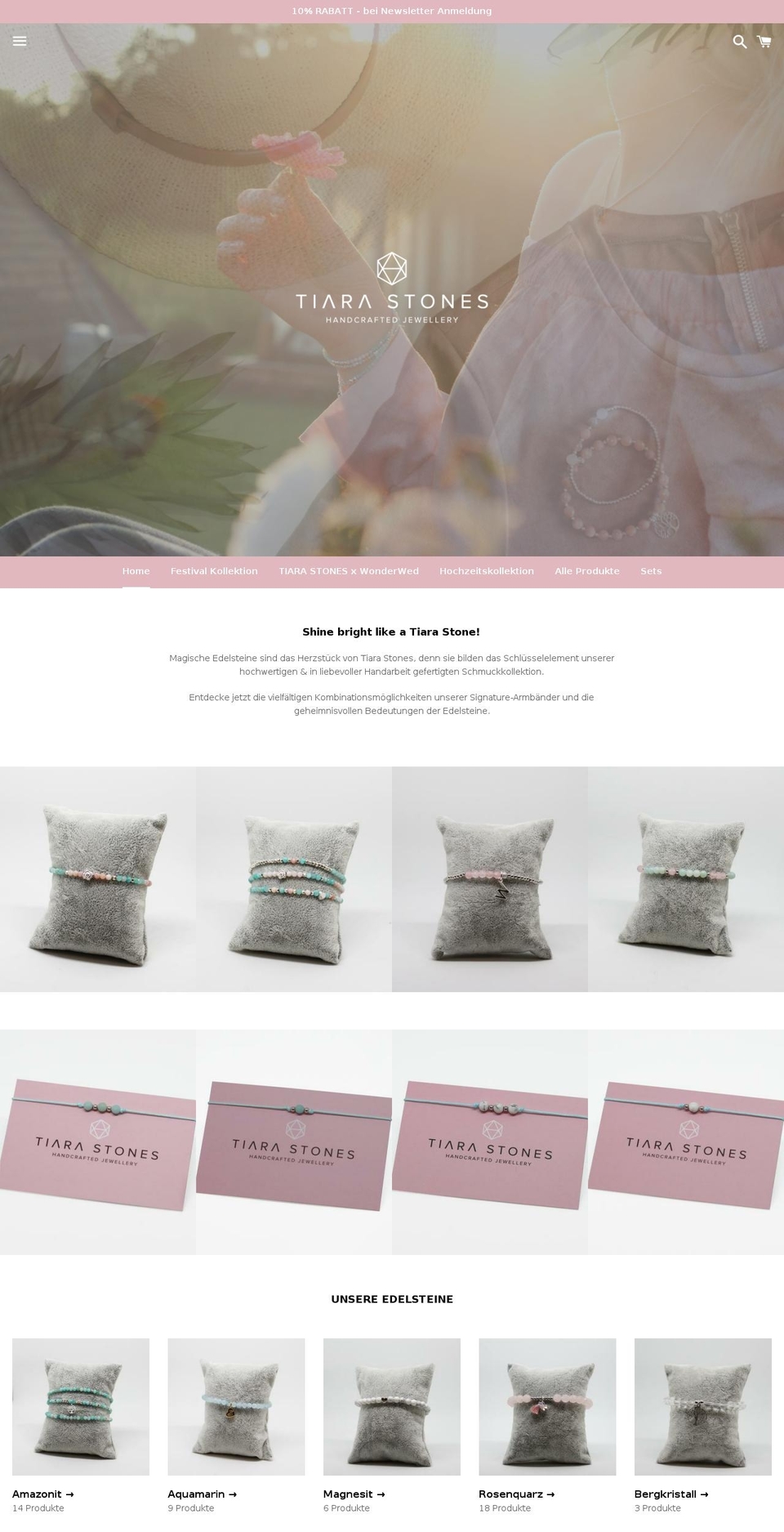 tiarastones.com — Shopify storefront screenshot