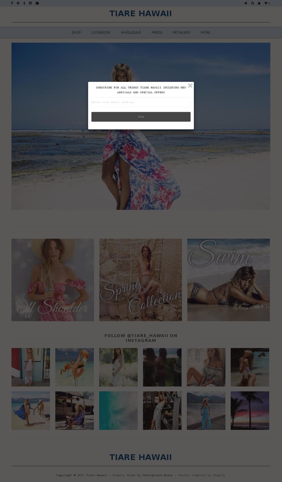 tiarehawaii.com shopify website screenshot