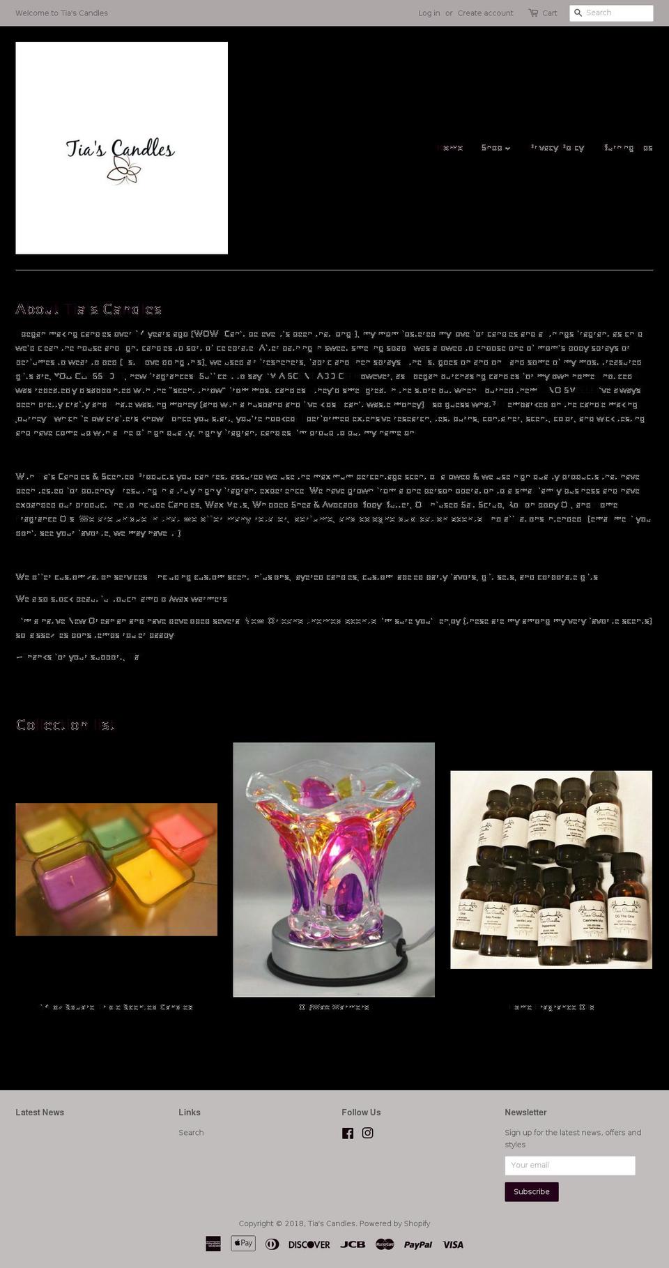 tiascandles.com — Shopify storefront screenshot