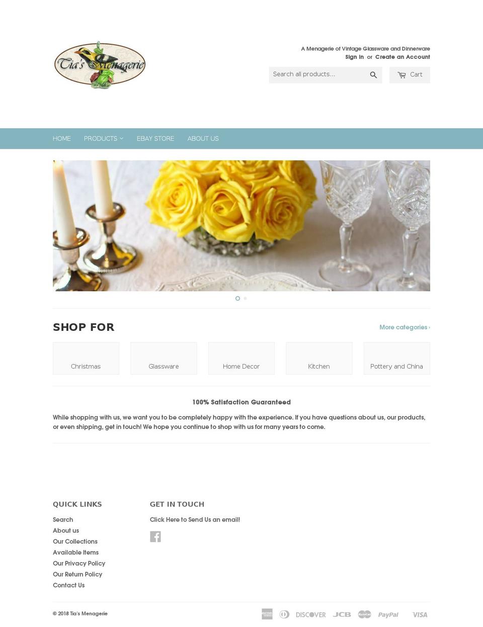tiasmenagerie.com — Shopify storefront screenshot