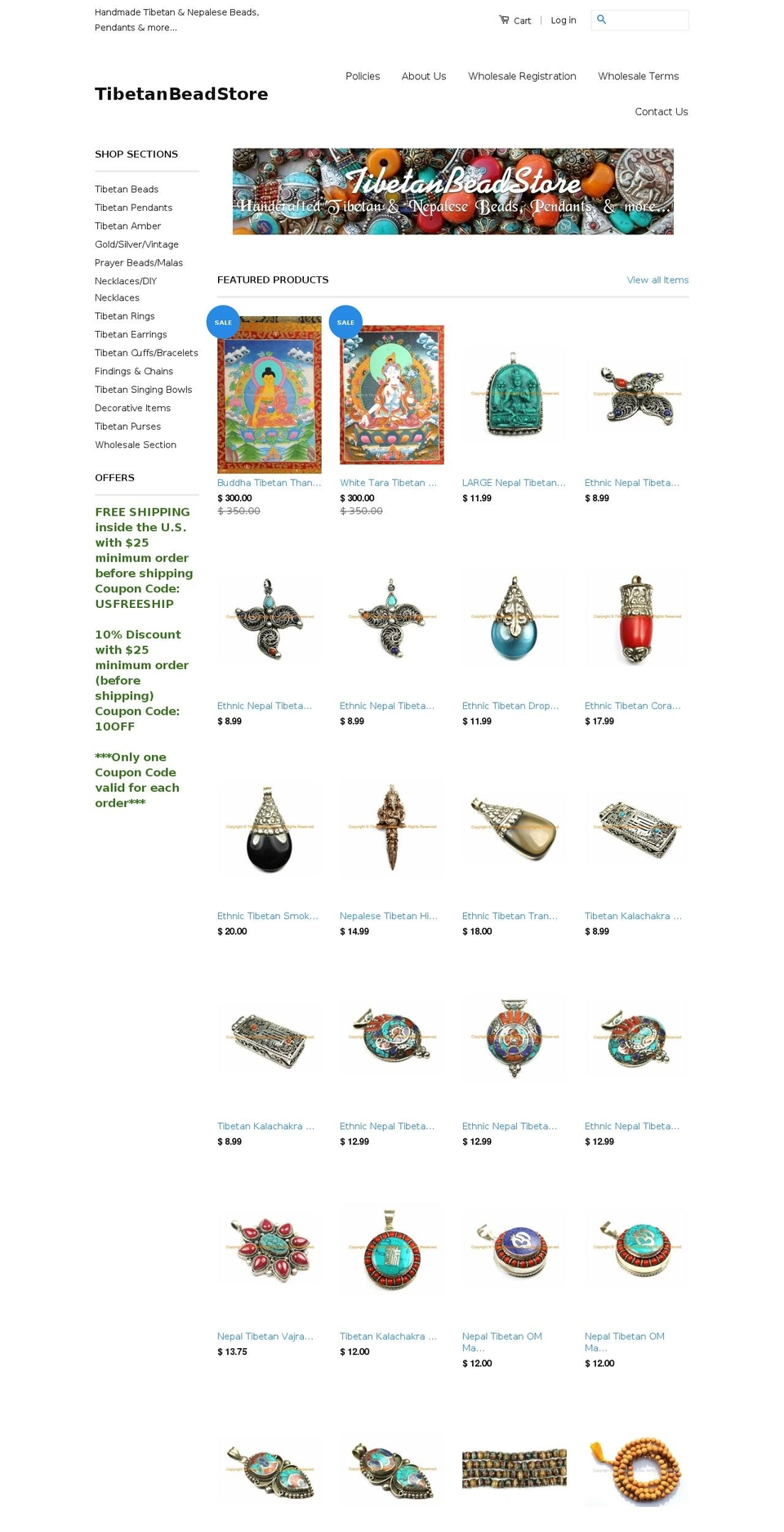 tibetanbeadstore.com shopify website screenshot