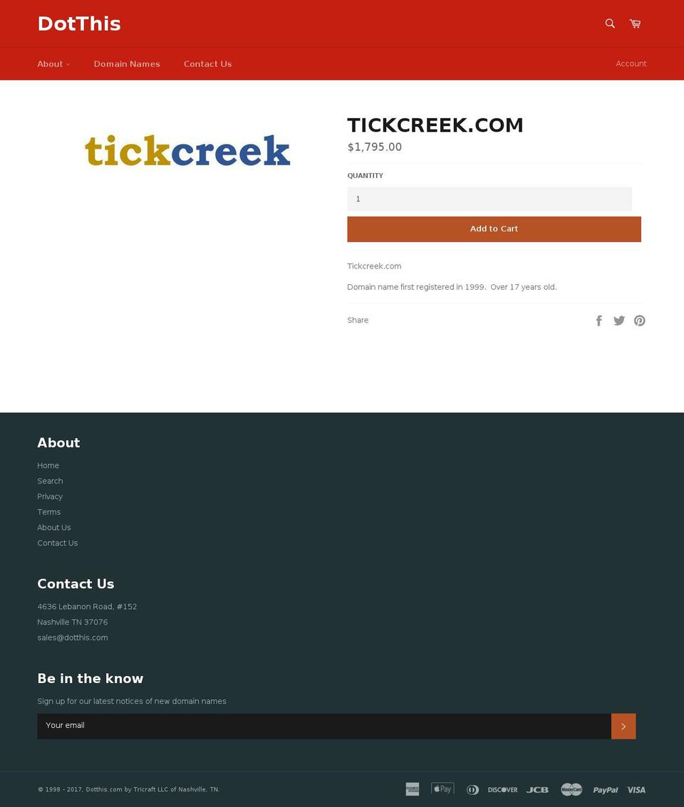 tickcreek.com shopify website screenshot