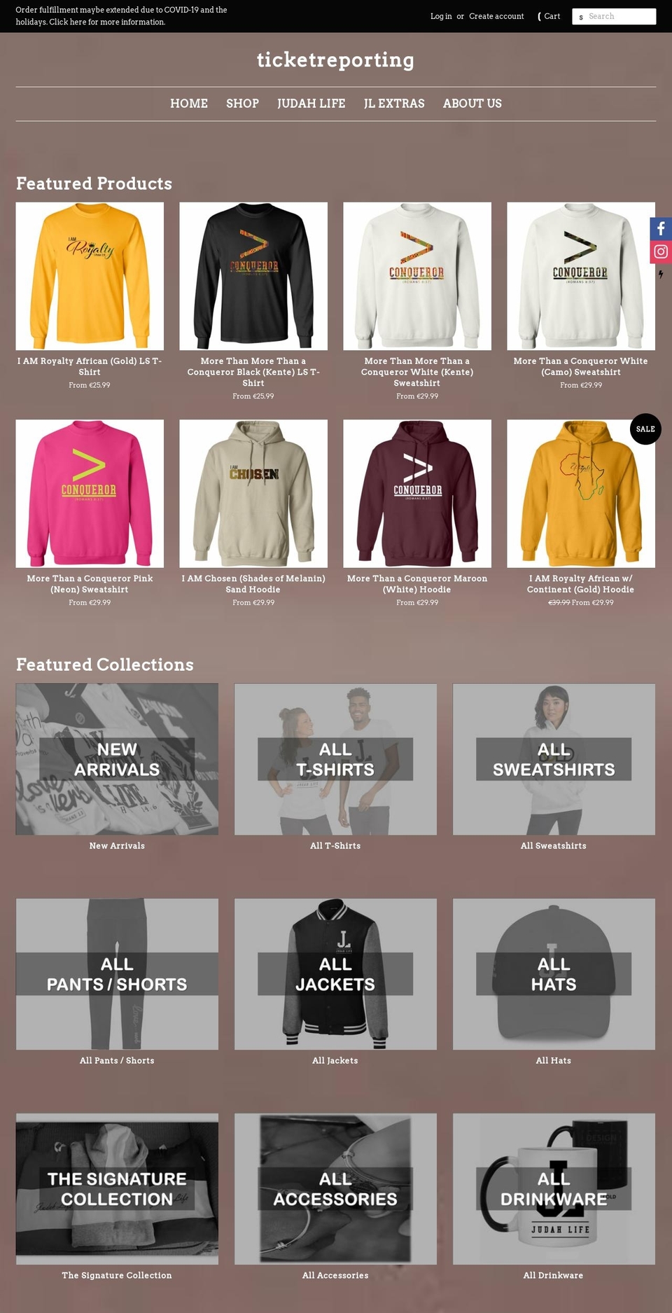 ticketreporting.com shopify website screenshot