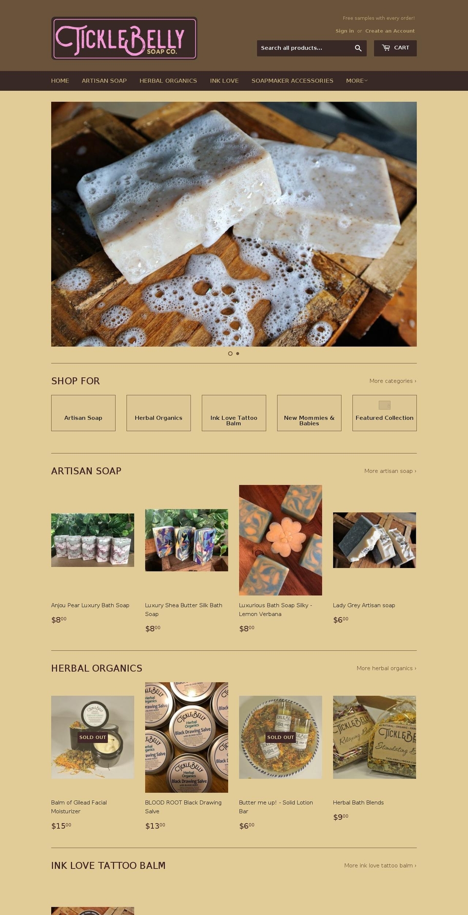 ticklebellysoap.com shopify website screenshot