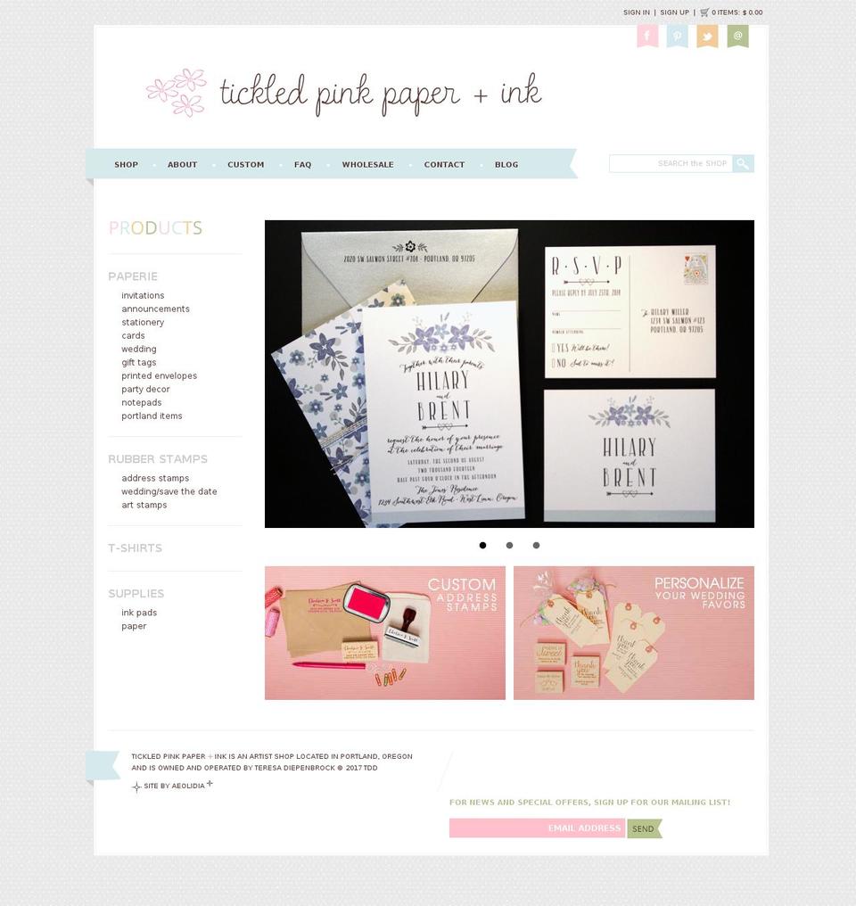 sourdough Shopify theme site example tickledpinkpaperink.com