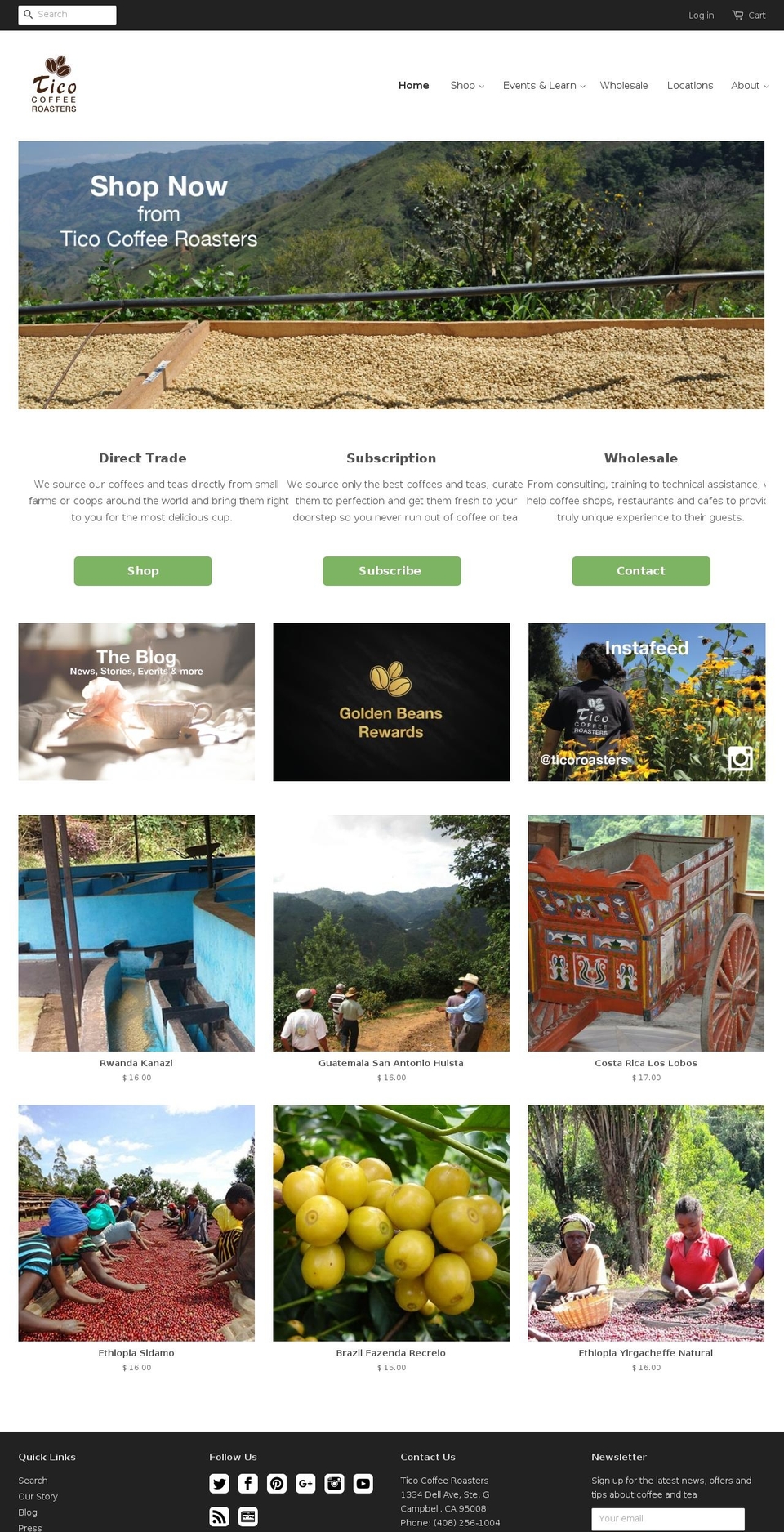 ticoroasters.com shopify website screenshot