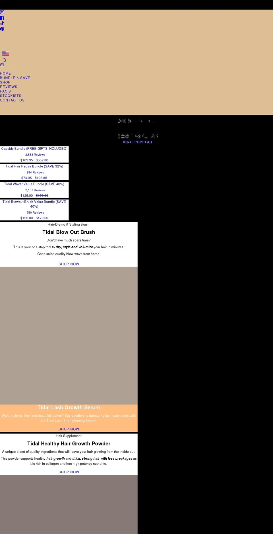 tidalhair.com shopify website screenshot