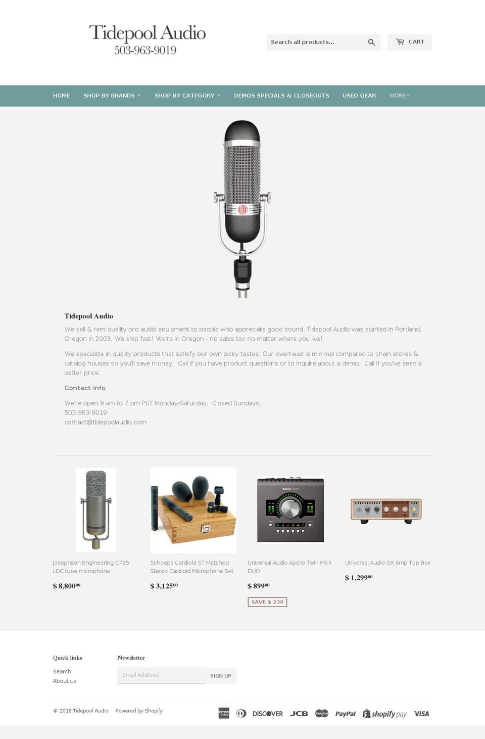 tidepoolaudio.com shopify website screenshot