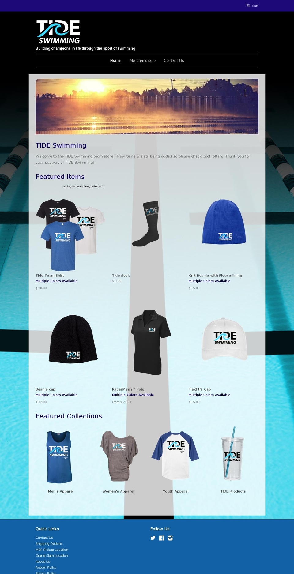 tideswimmingstore.com shopify website screenshot