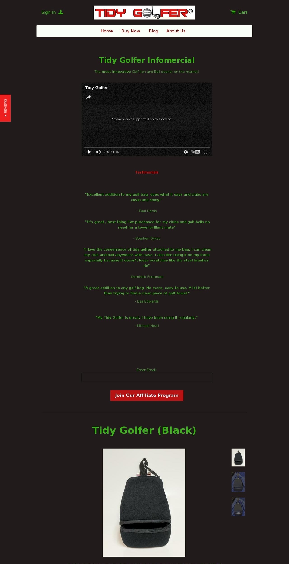 tidygolfer.com shopify website screenshot