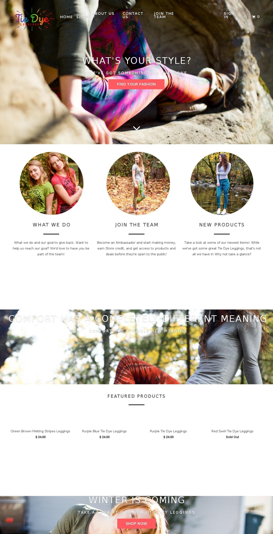 tiedyeleggings.com shopify website screenshot