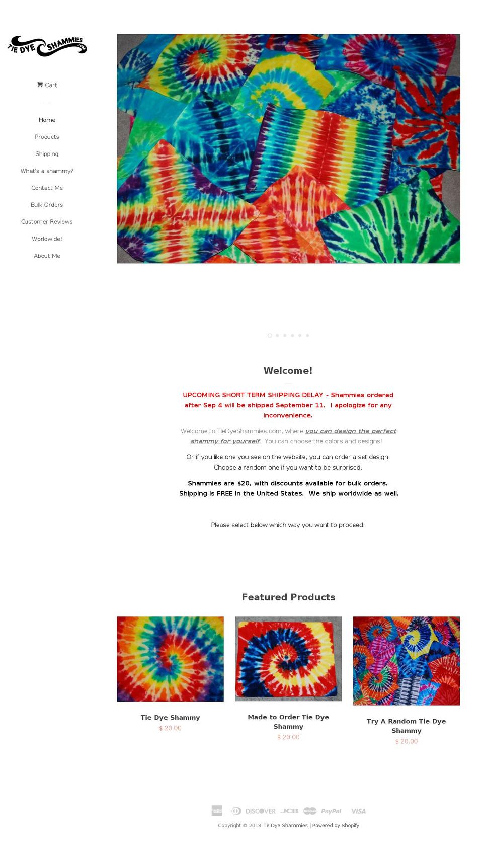 tiedyeshammies.com shopify website screenshot