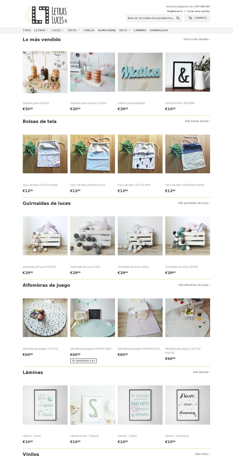 tiendaletrasluces.com shopify website screenshot