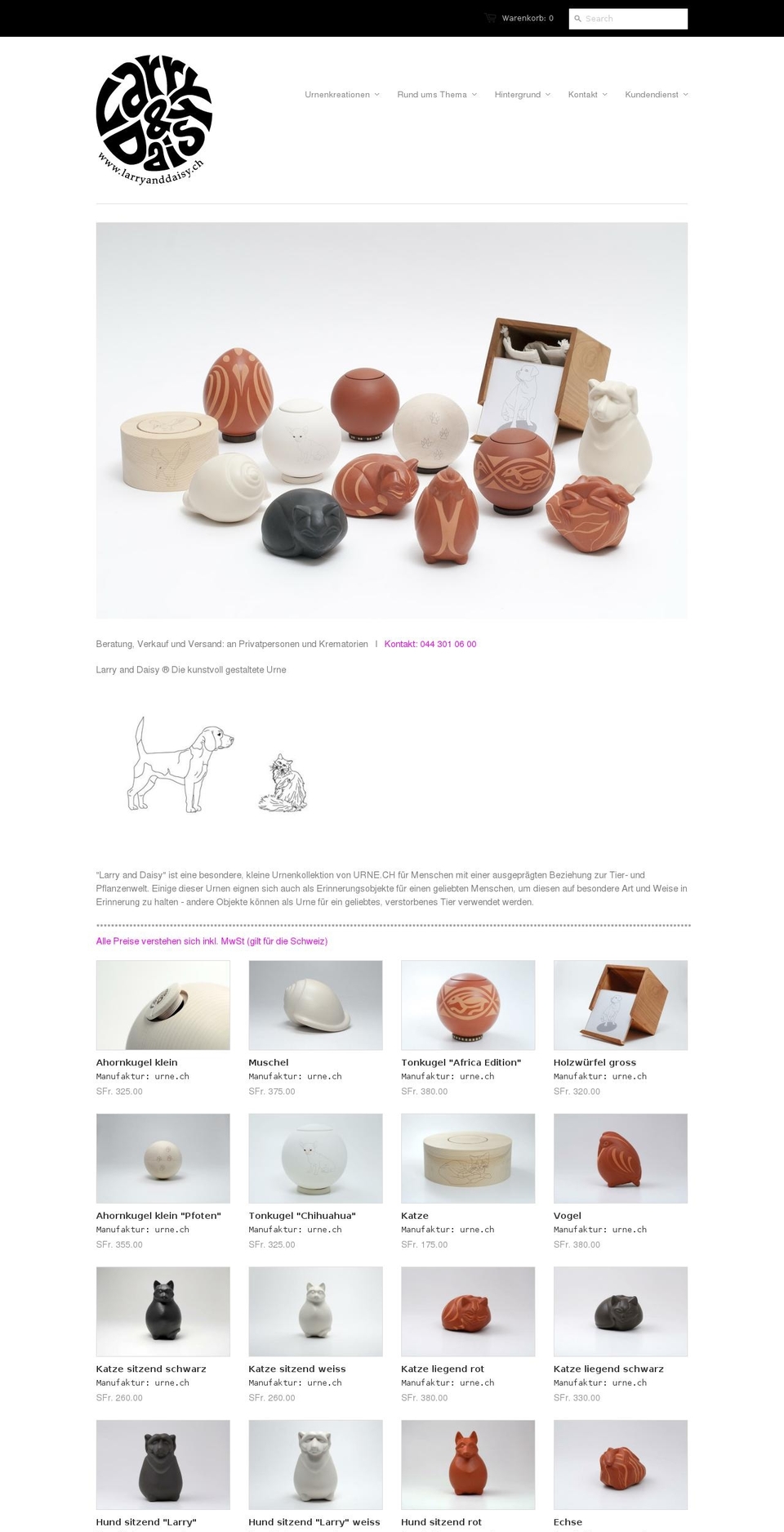 tier-urne.com shopify website screenshot