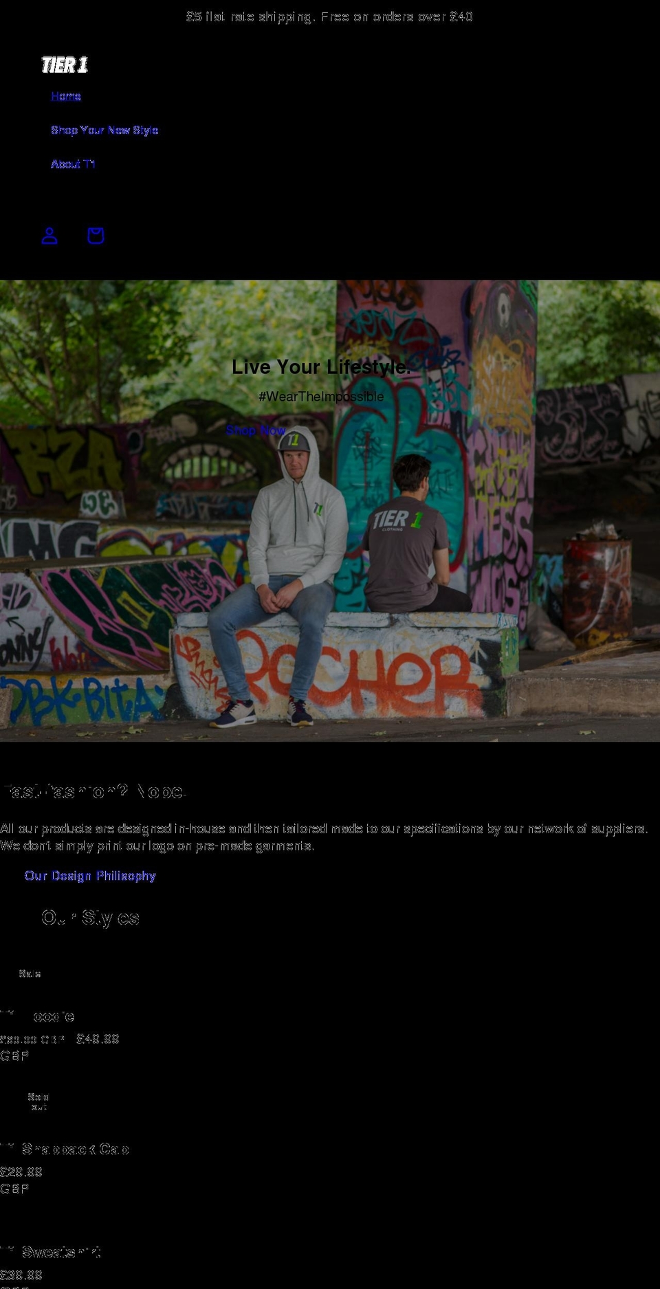 tier1clothing.co.uk shopify website screenshot