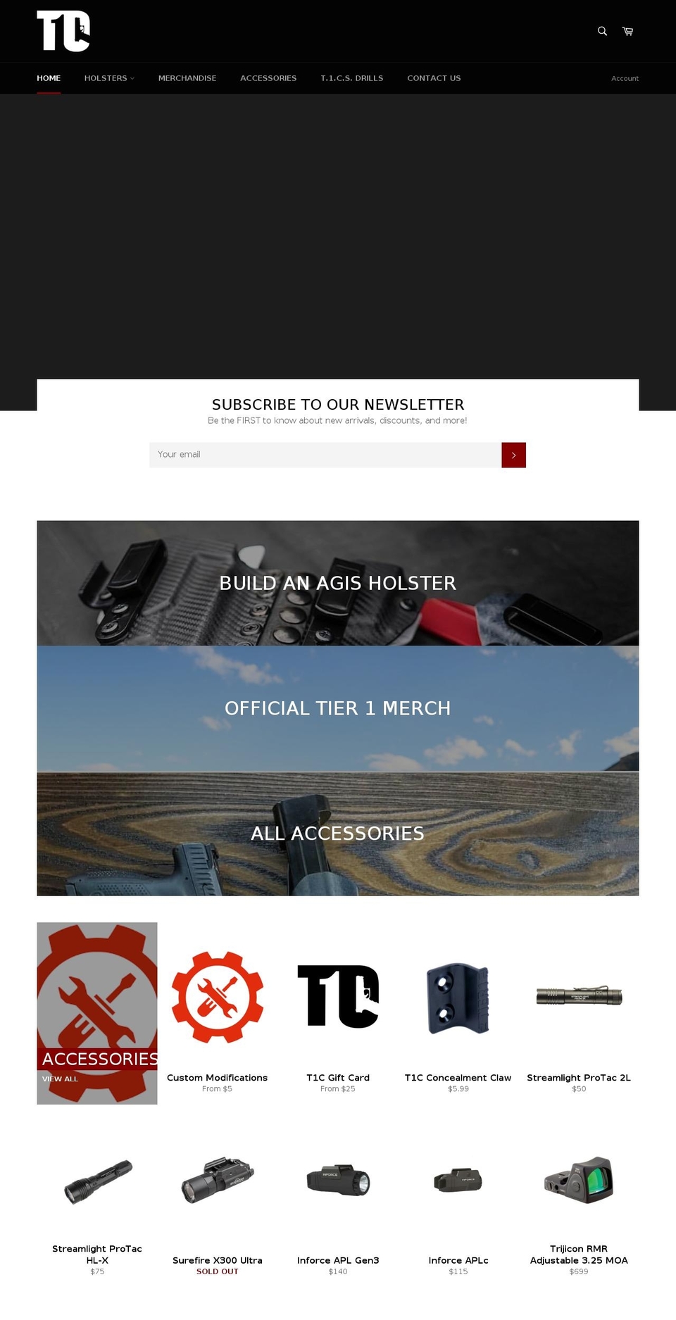 tier1concealed.com shopify website screenshot