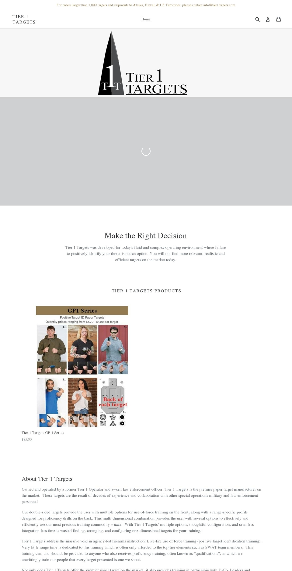 tier1targets.com — Shopify storefront screenshot
