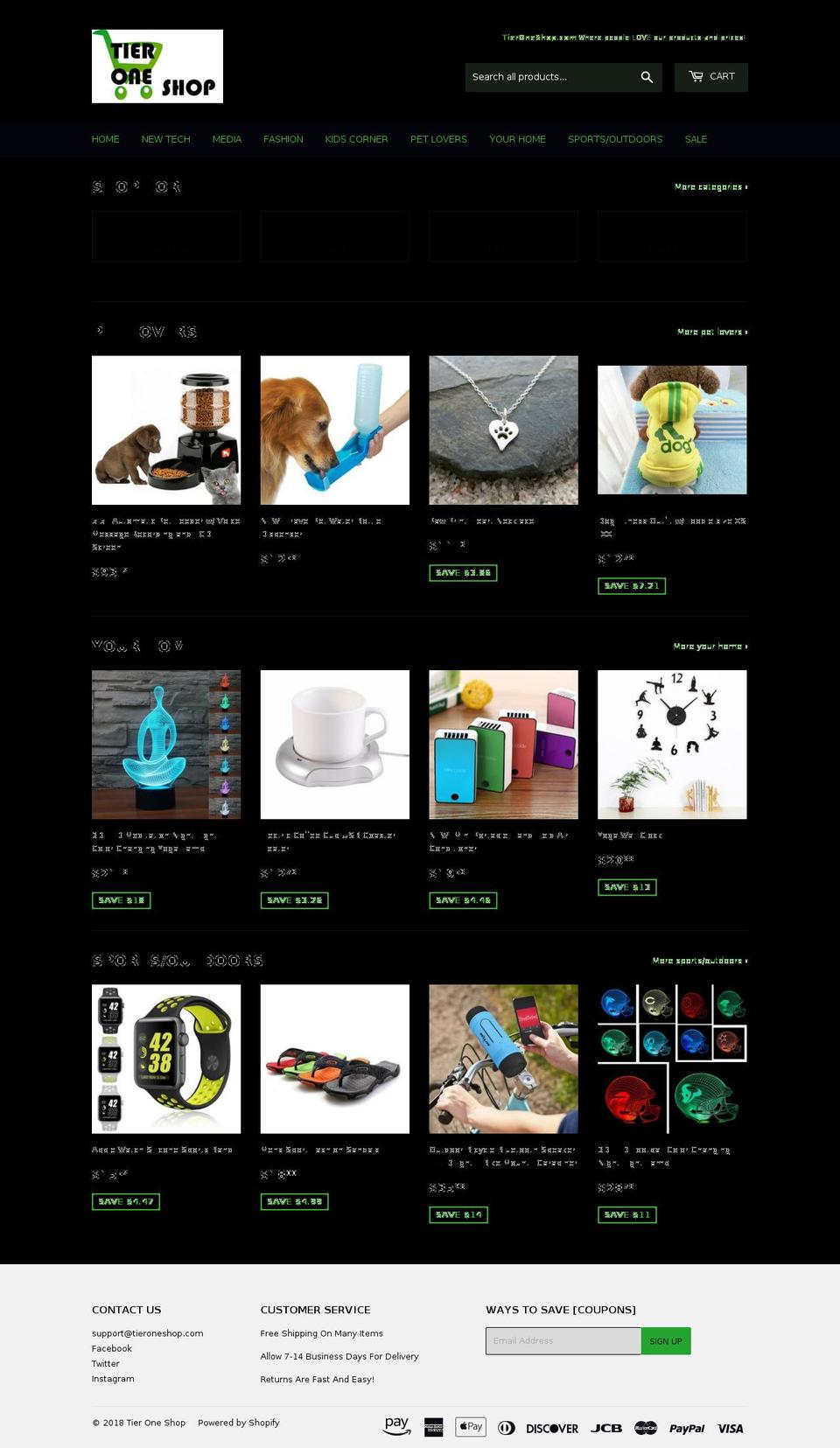 tieroneshop.com — Shopify storefront screenshot