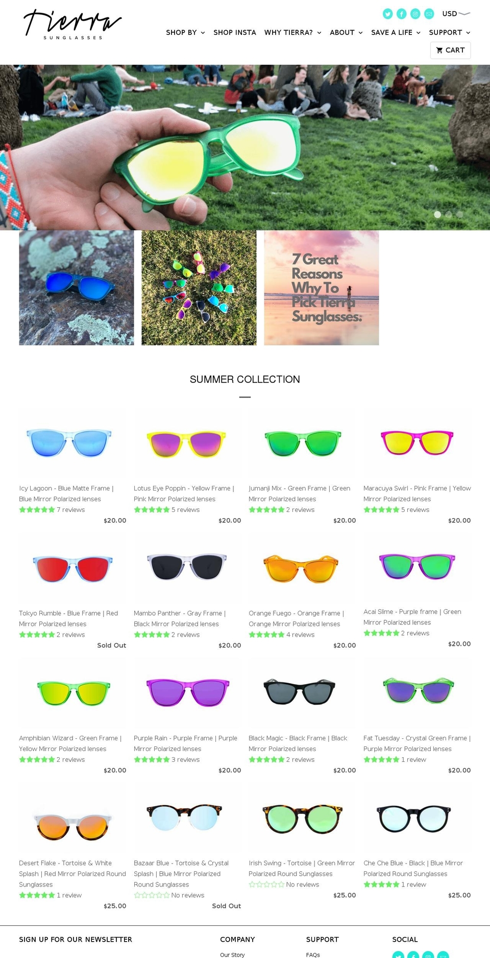 tierrasunglasses.com shopify website screenshot