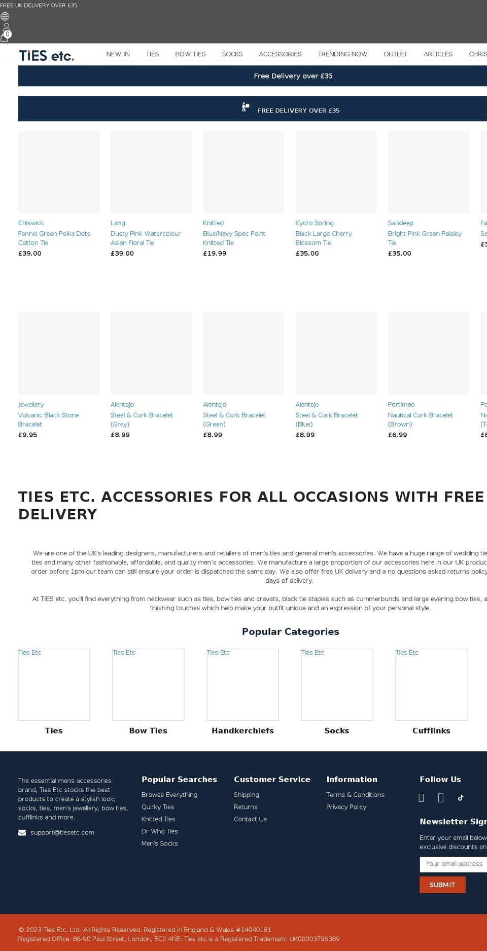 tiesetc.com shopify website screenshot